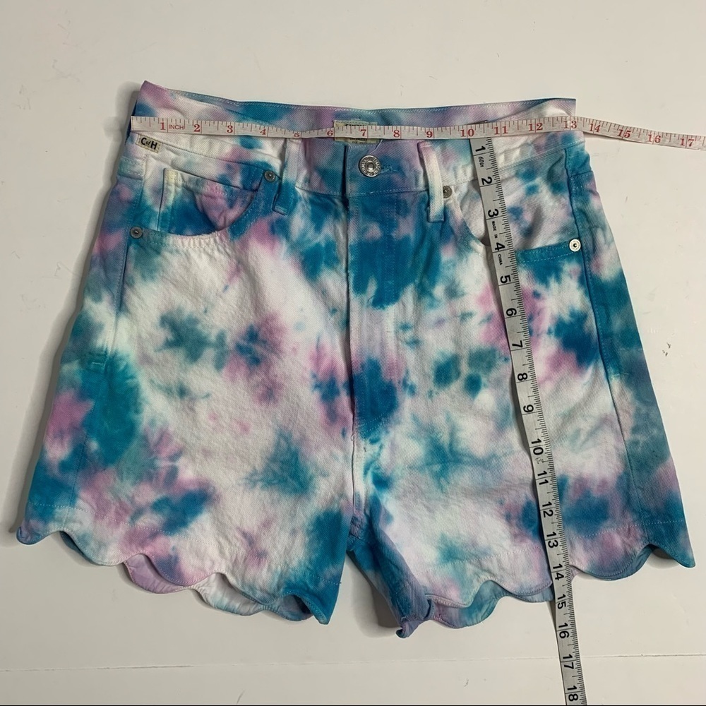 Citizens Of Humanity Custom Tie Dye Scalloped Hem High Rise Denim Shorts - Picture 14 of 14